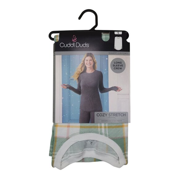 Cuddl Duds Womens Long Sleeve Crew Cozy Stretch Thermal Small Plaid Green - Picture 8 of 8